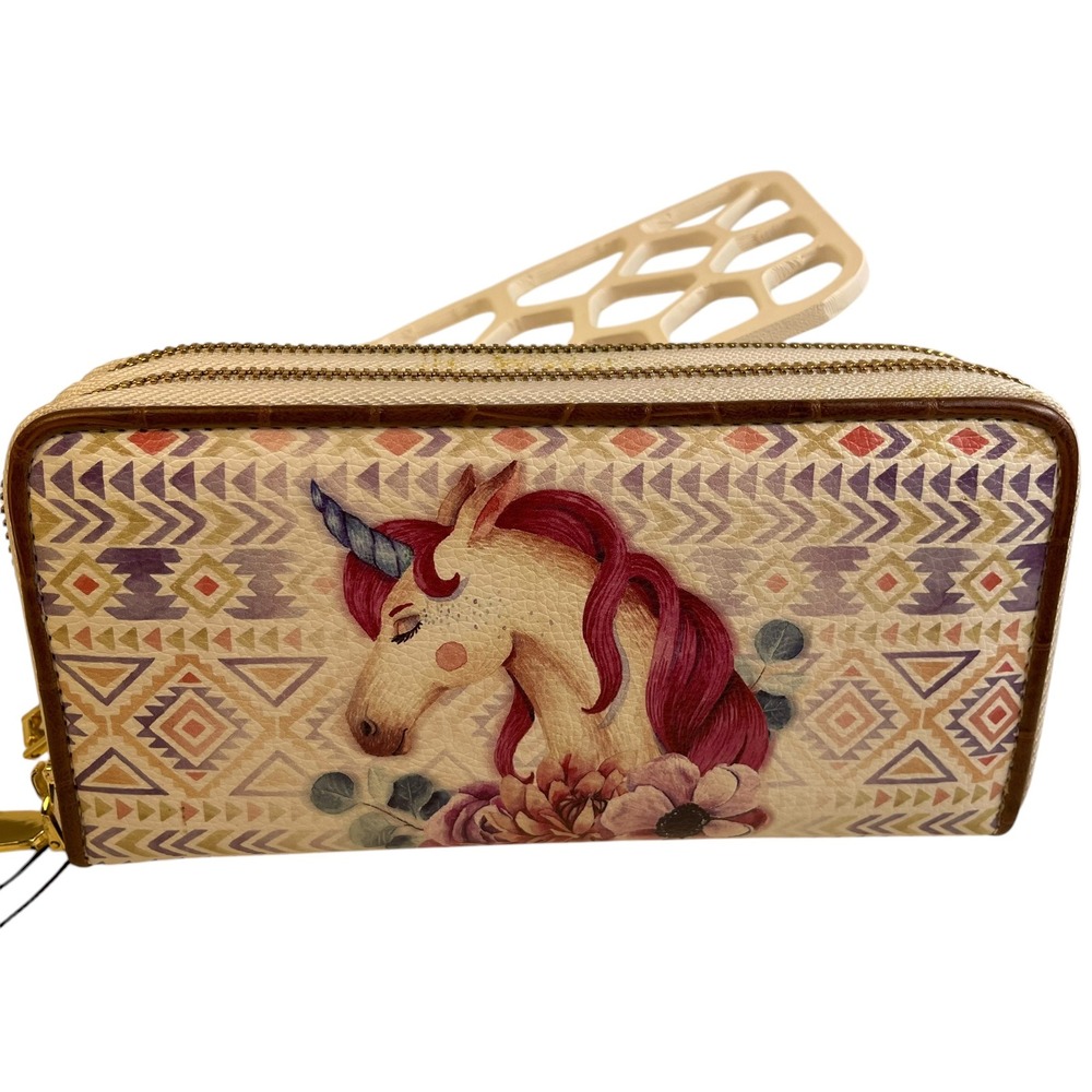 Brentano Unicorn Floral Geometric Zip Around Wallet NWT
